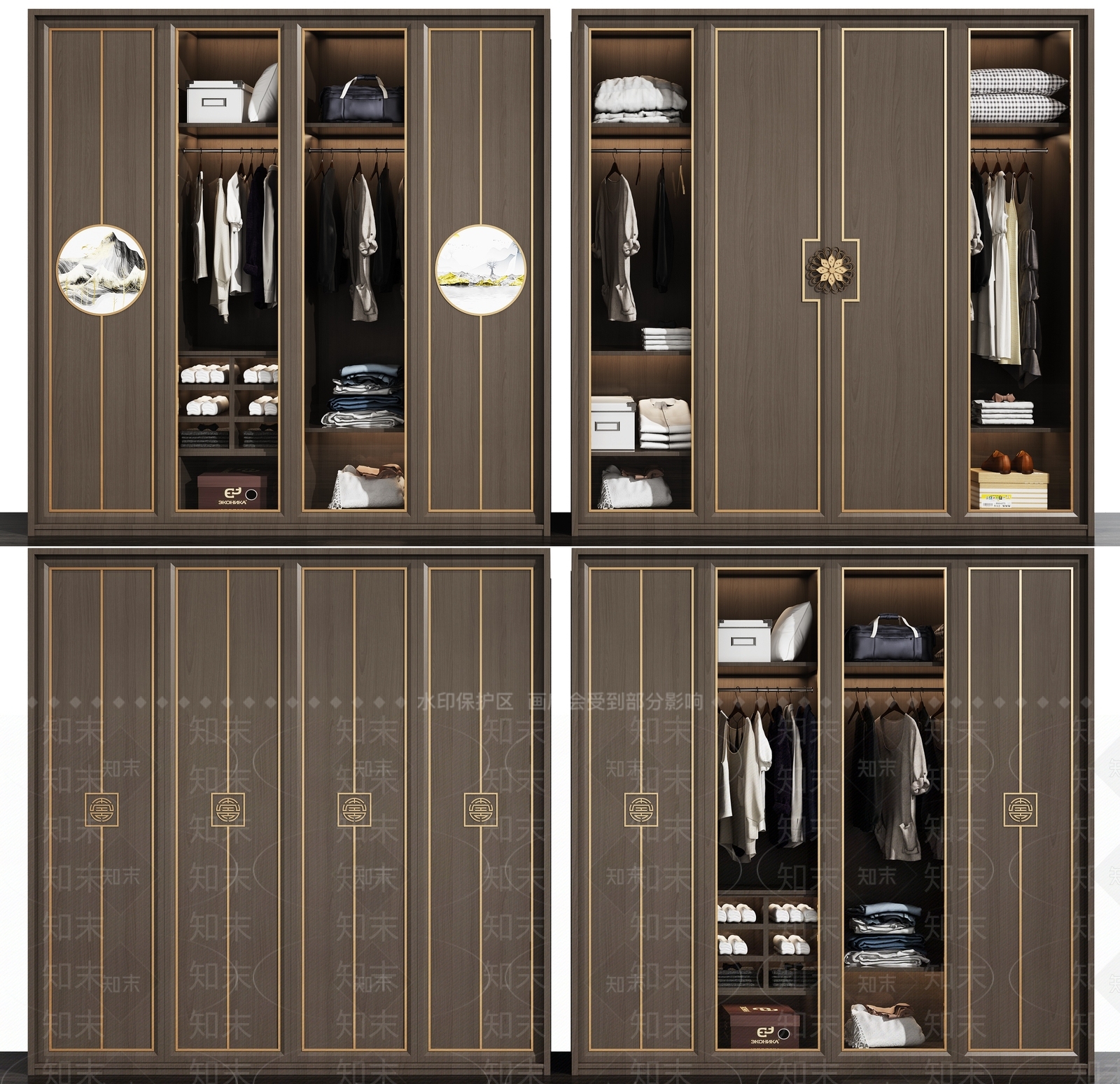 新中式衣柜衣服组合3D模型下载【ID:953086975】