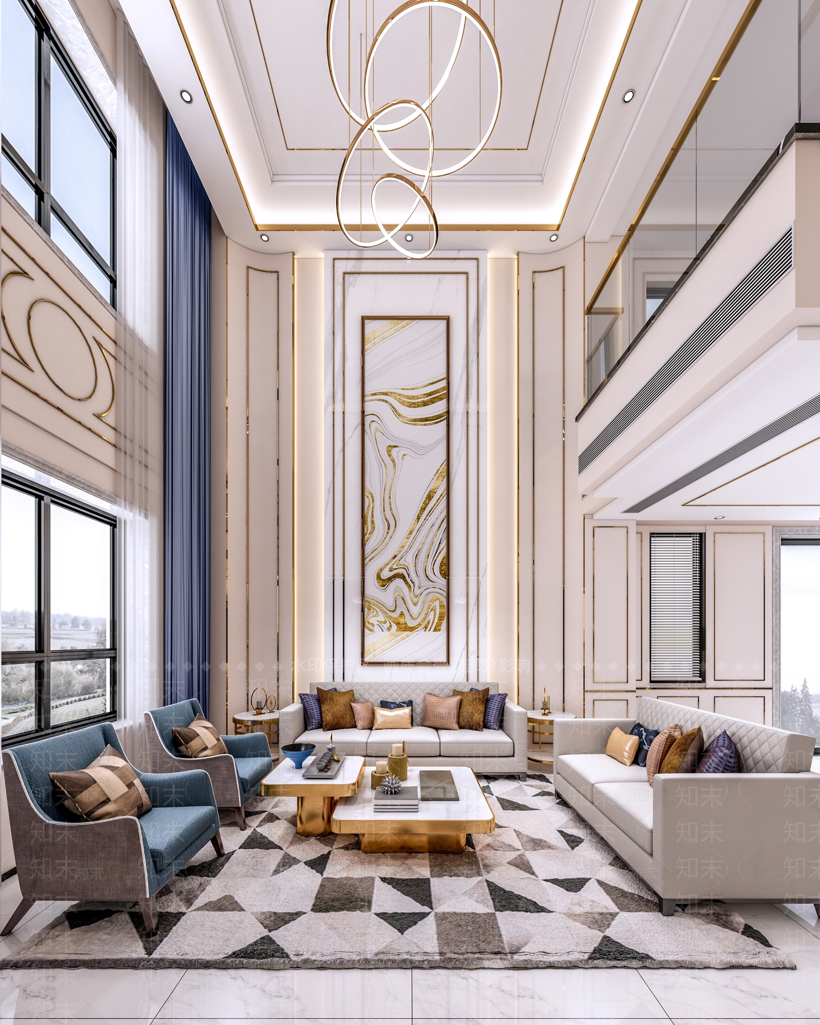 现代港式轻奢客厅3D模型下载【ID:753092850】