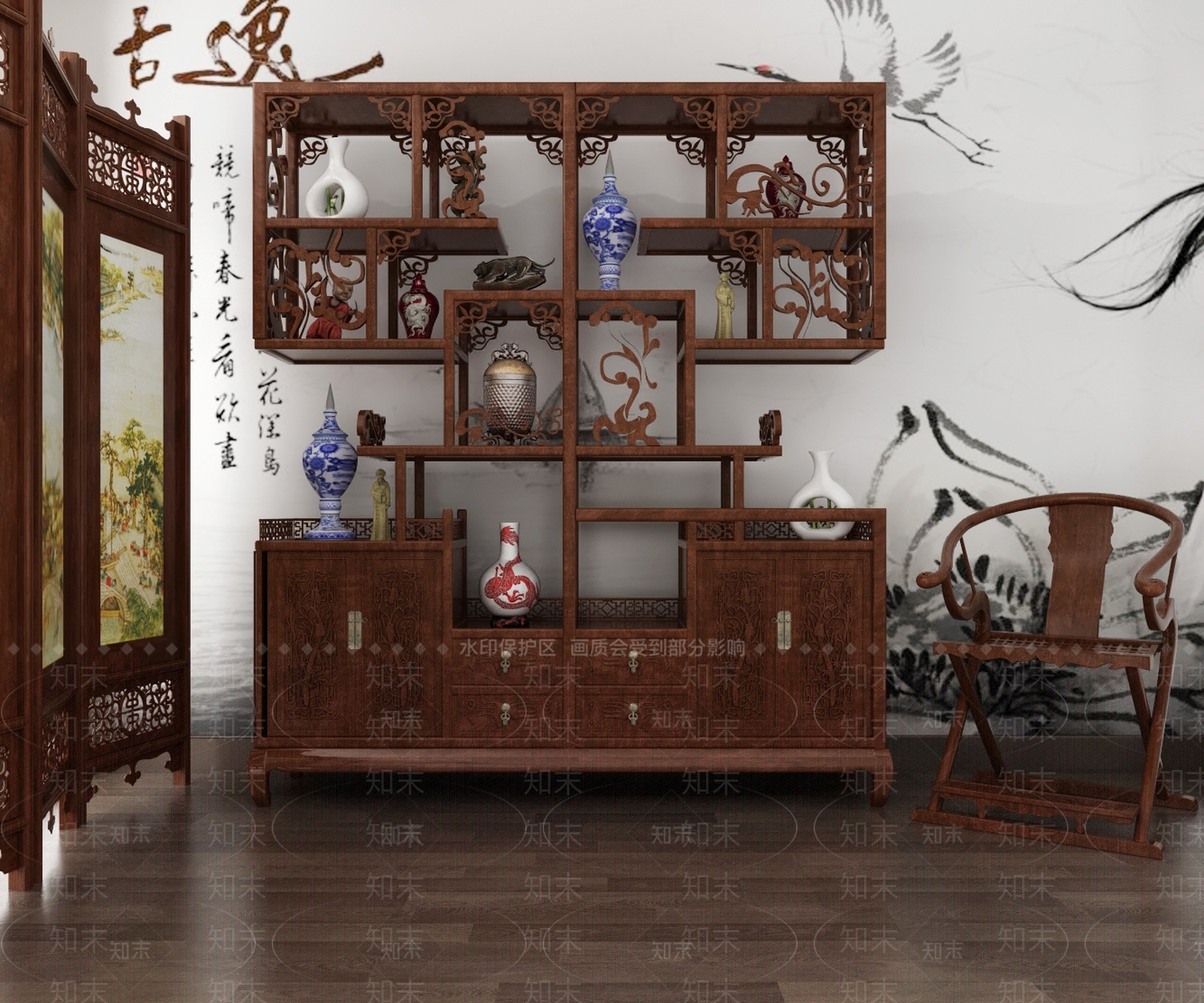 新中式博古架3D模型下载【ID:953096731】