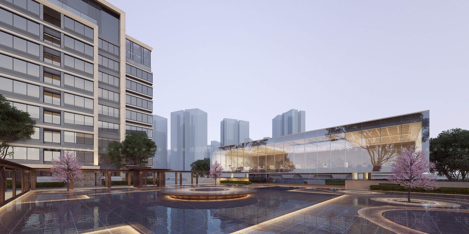 新中式会所售楼部内庭景观3D模型下载【ID:453128599】