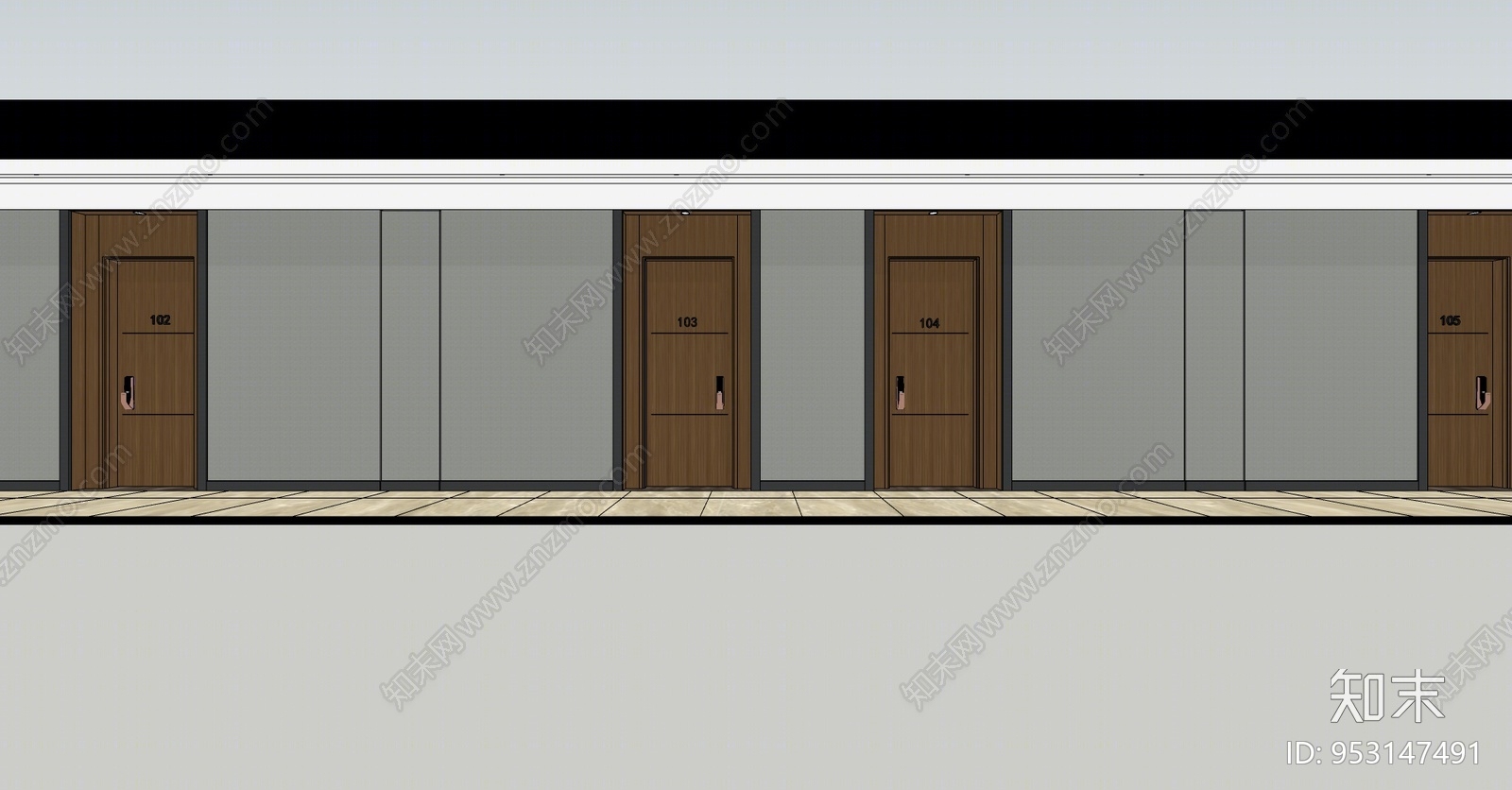 现代风格走廊SU模型下载【ID:953147491】