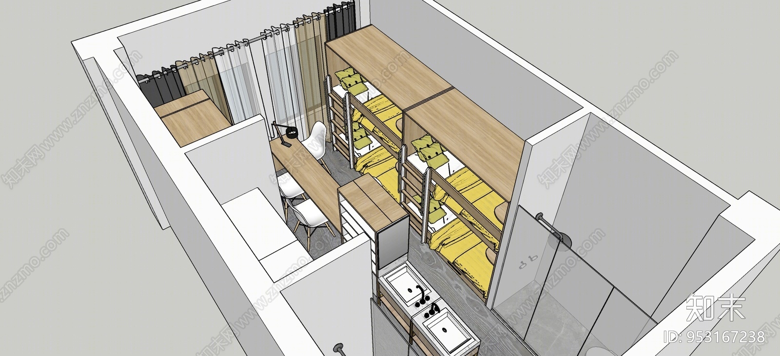 现代风格学校宿舍SU模型下载【ID:953167238】