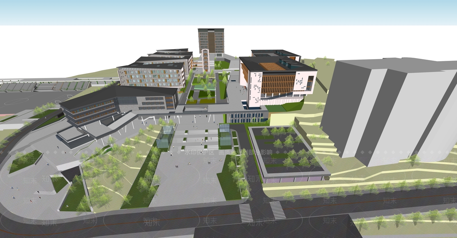 现代风格大学校园景观SU模型下载【ID:853173357】