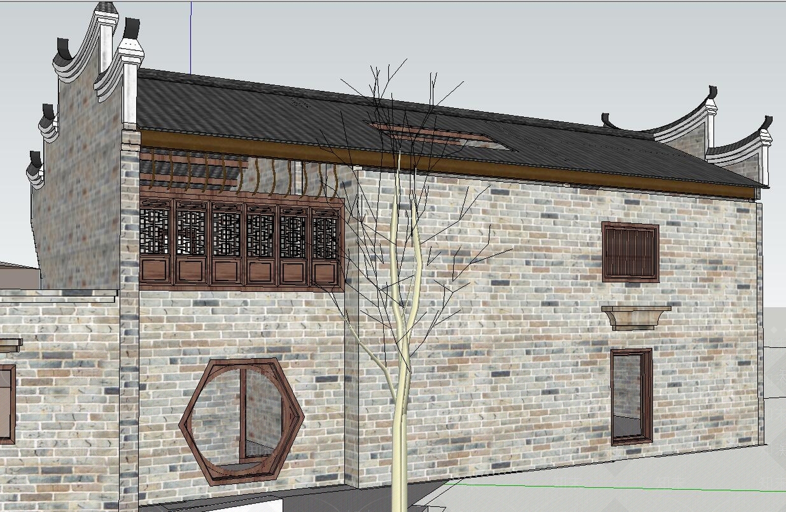 中式风格古建筑SU模型下载【ID:853233687】