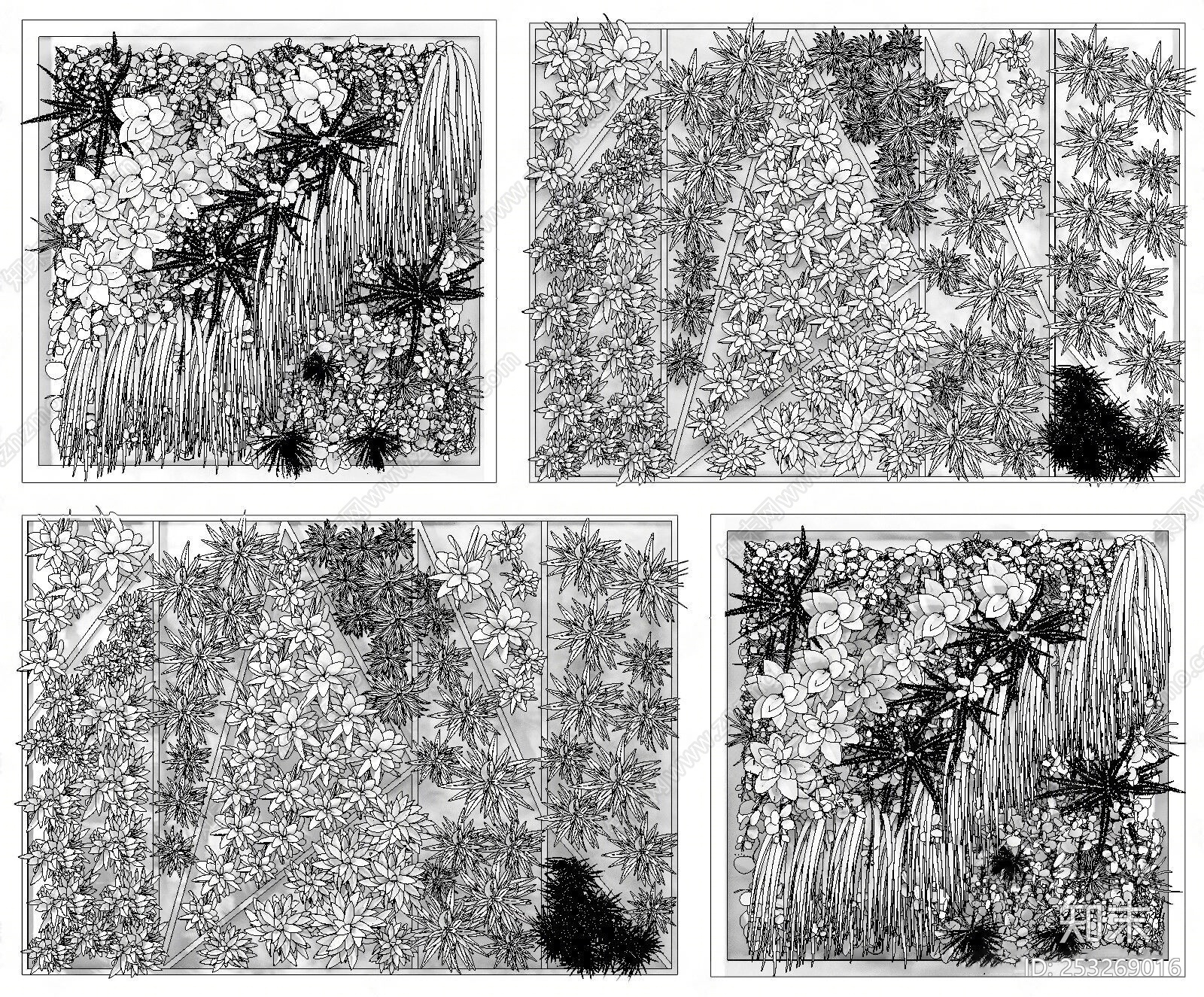 现代造型植物墙组合3D模型下载【ID:253269016】