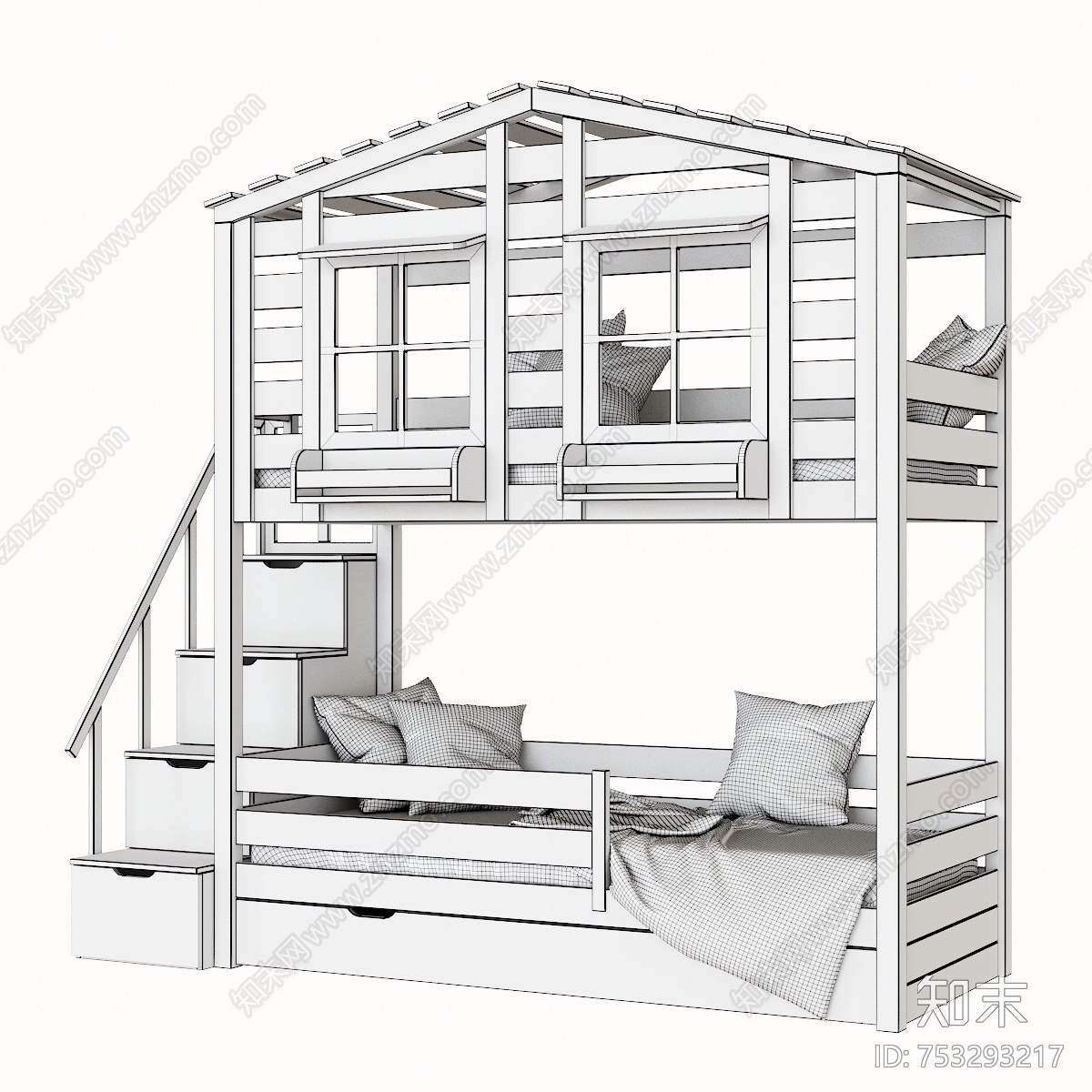 现代儿童双层床3D模型下载【ID:753293217】