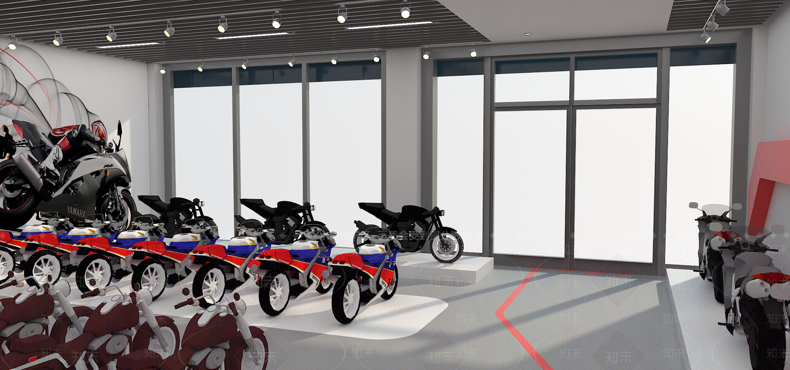 工业风格电动车展厅SU模型下载【ID:453309585】