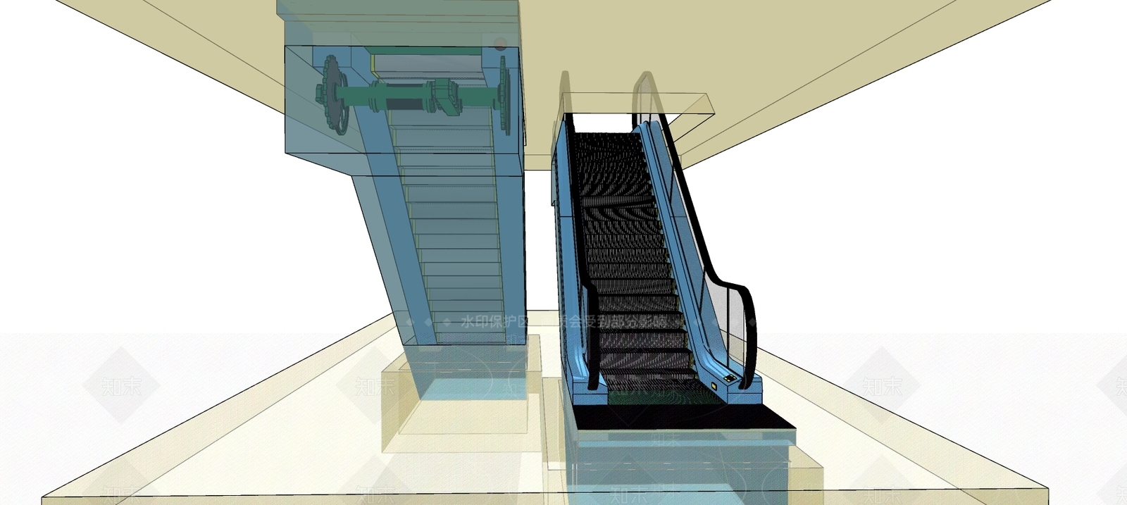 现代风格电动扶梯SU模型下载【ID:353312881】