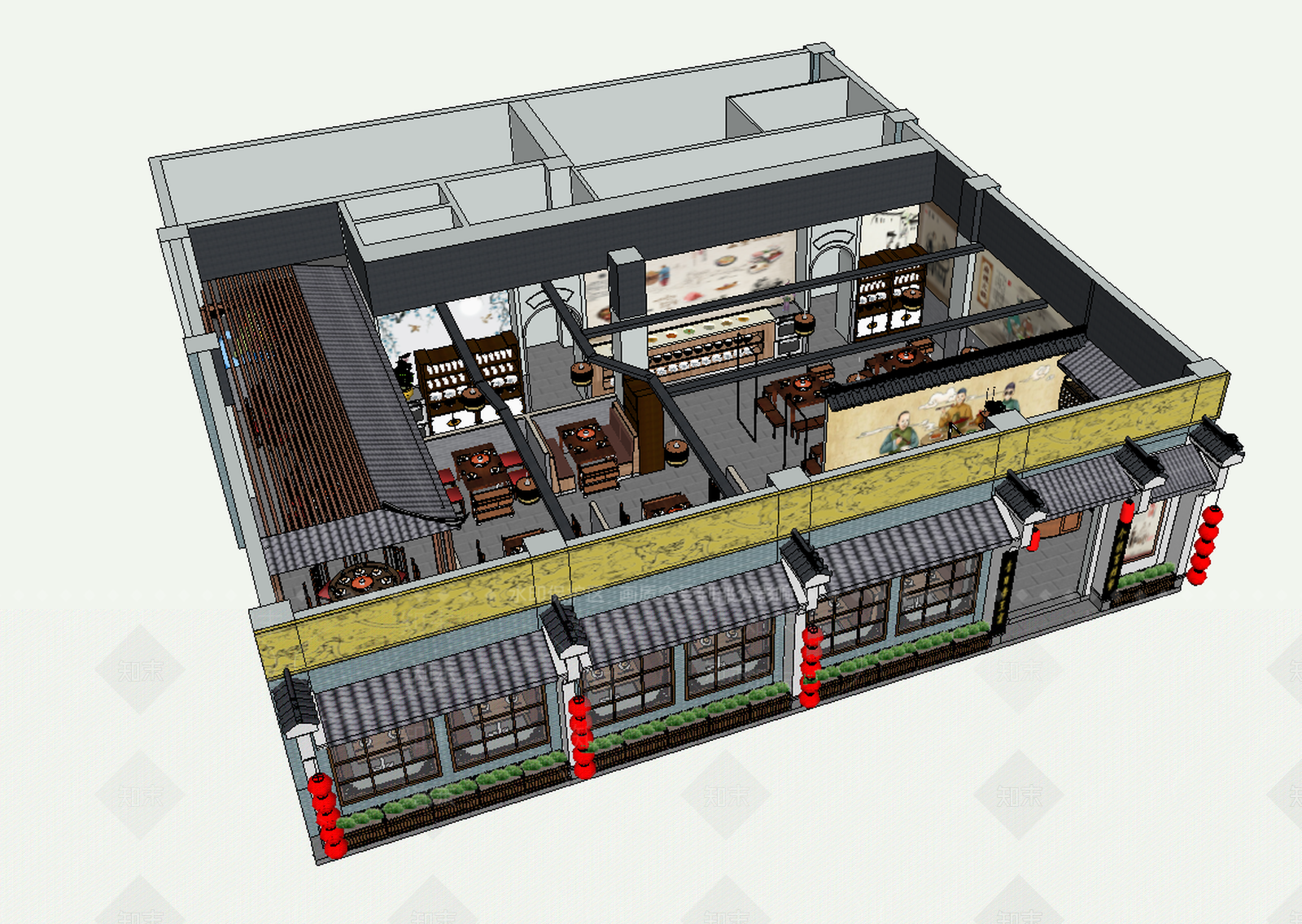 中式风格火锅店SU模型下载【ID:853327854】