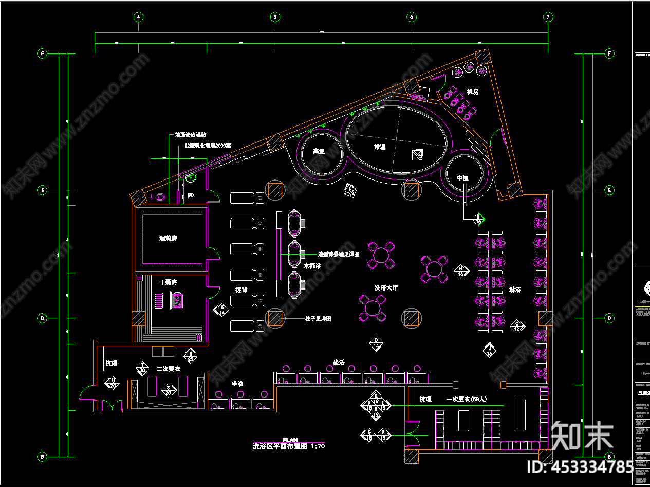 400平米洗浴中心装修图施工图下载【ID:453334785】