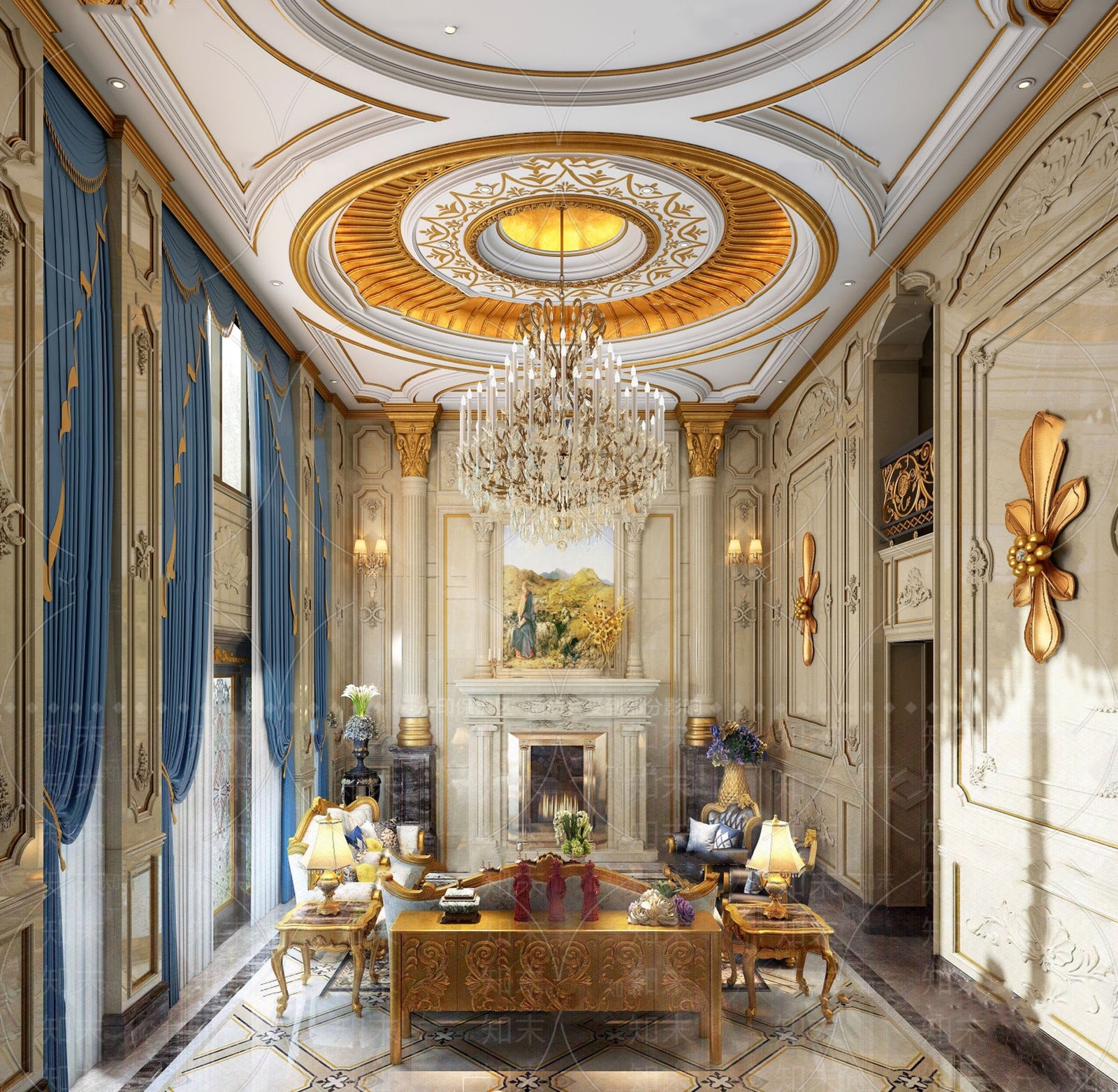 欧式古典奢华客厅3D模型下载【ID:753358816】