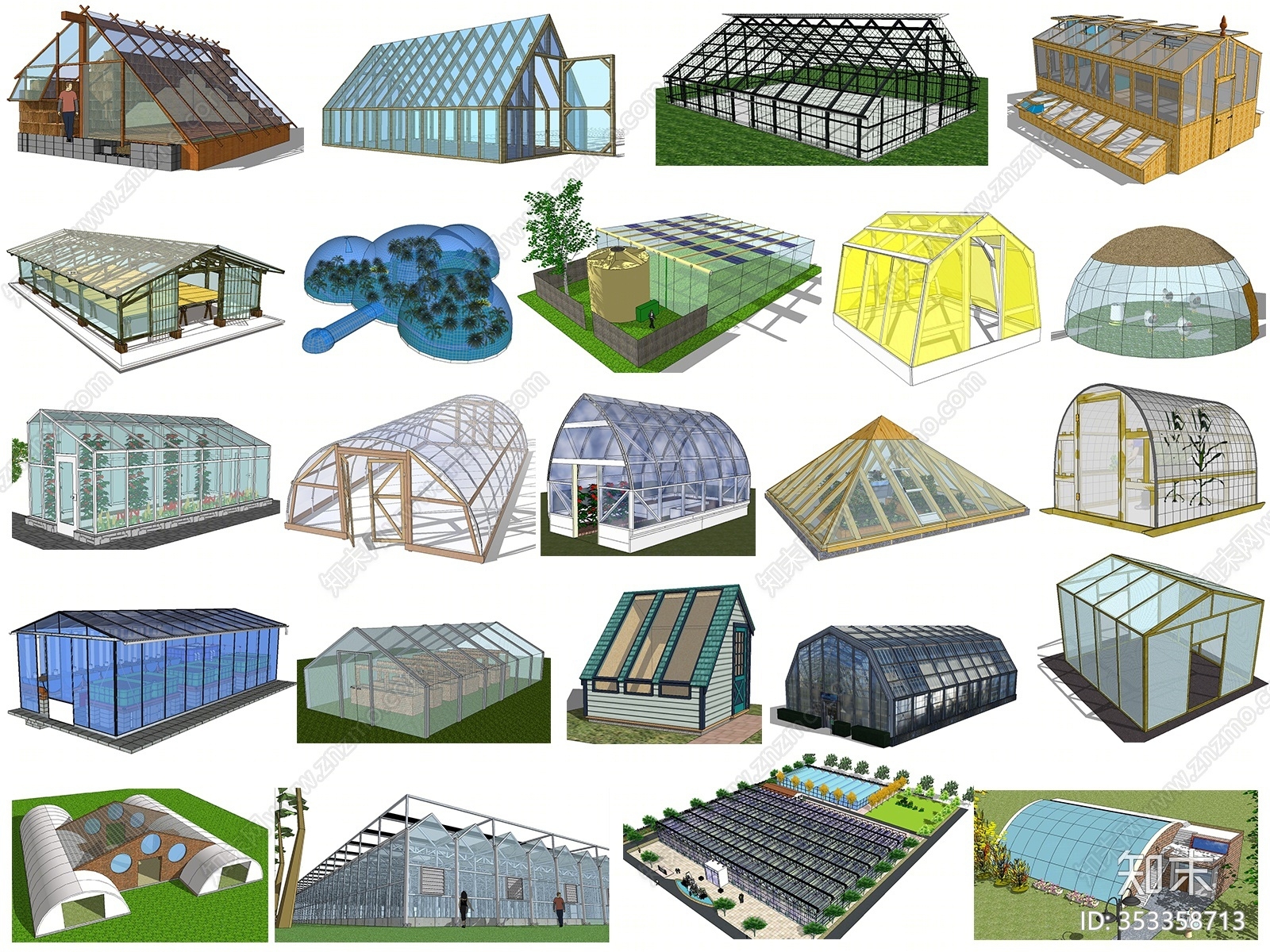 现代温室大棚SU模型下载【ID:353358713】