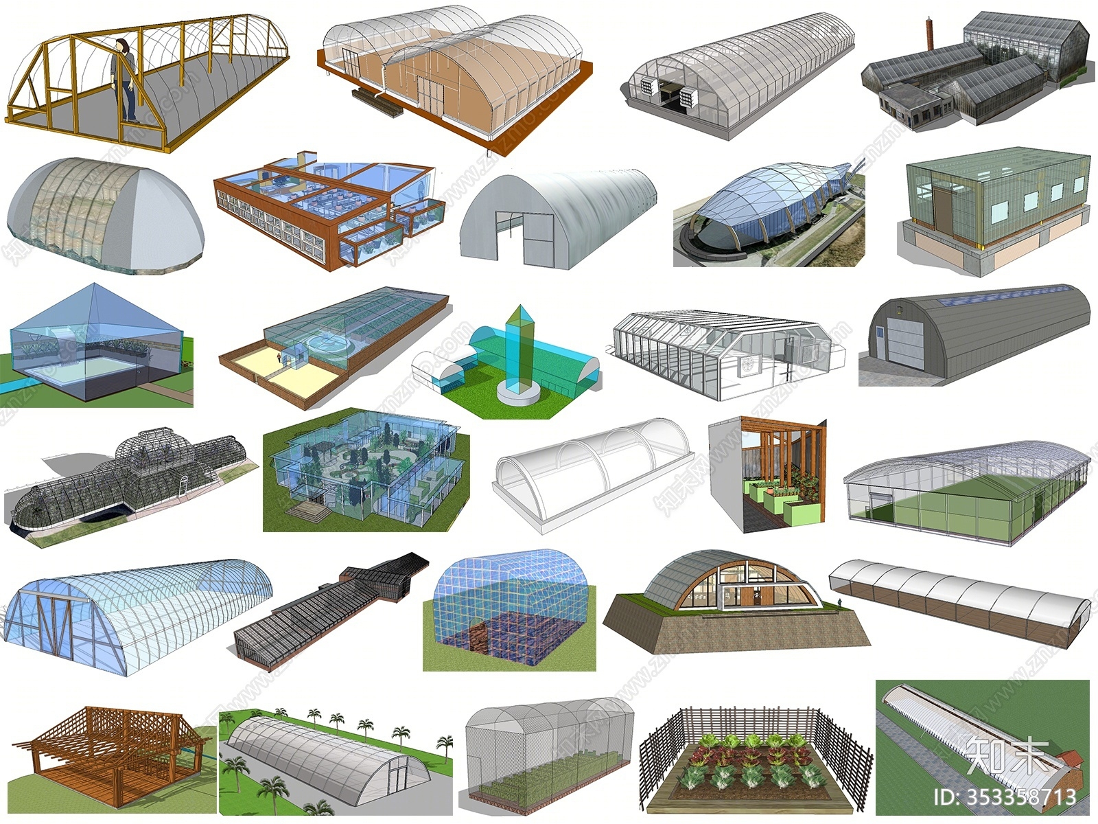 现代温室大棚SU模型下载【ID:353358713】