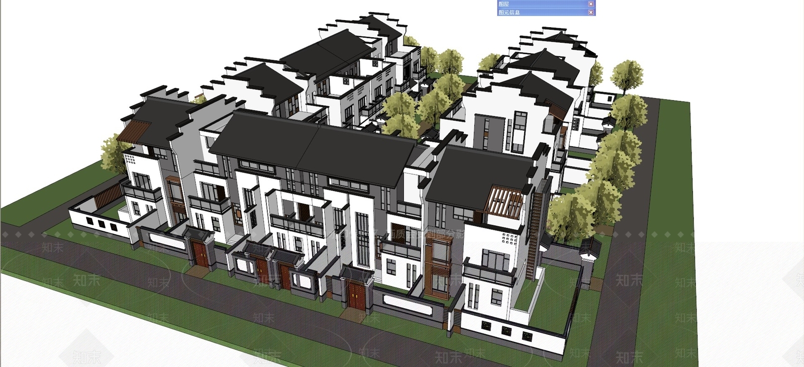 中式徽派四合院SU模型下载【ID:253381518】