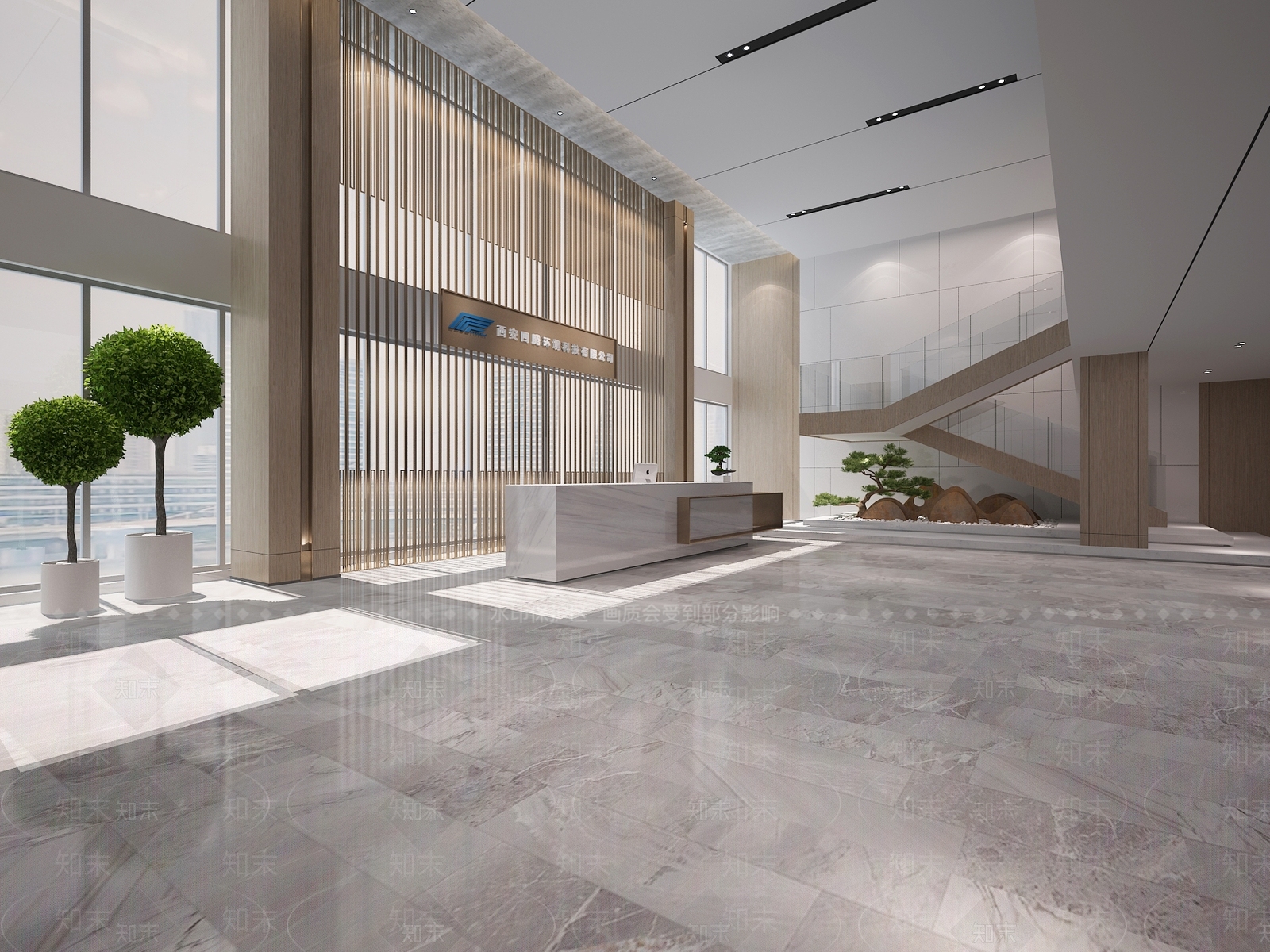 现代写字楼大堂前台3D模型下载【ID:753392717】