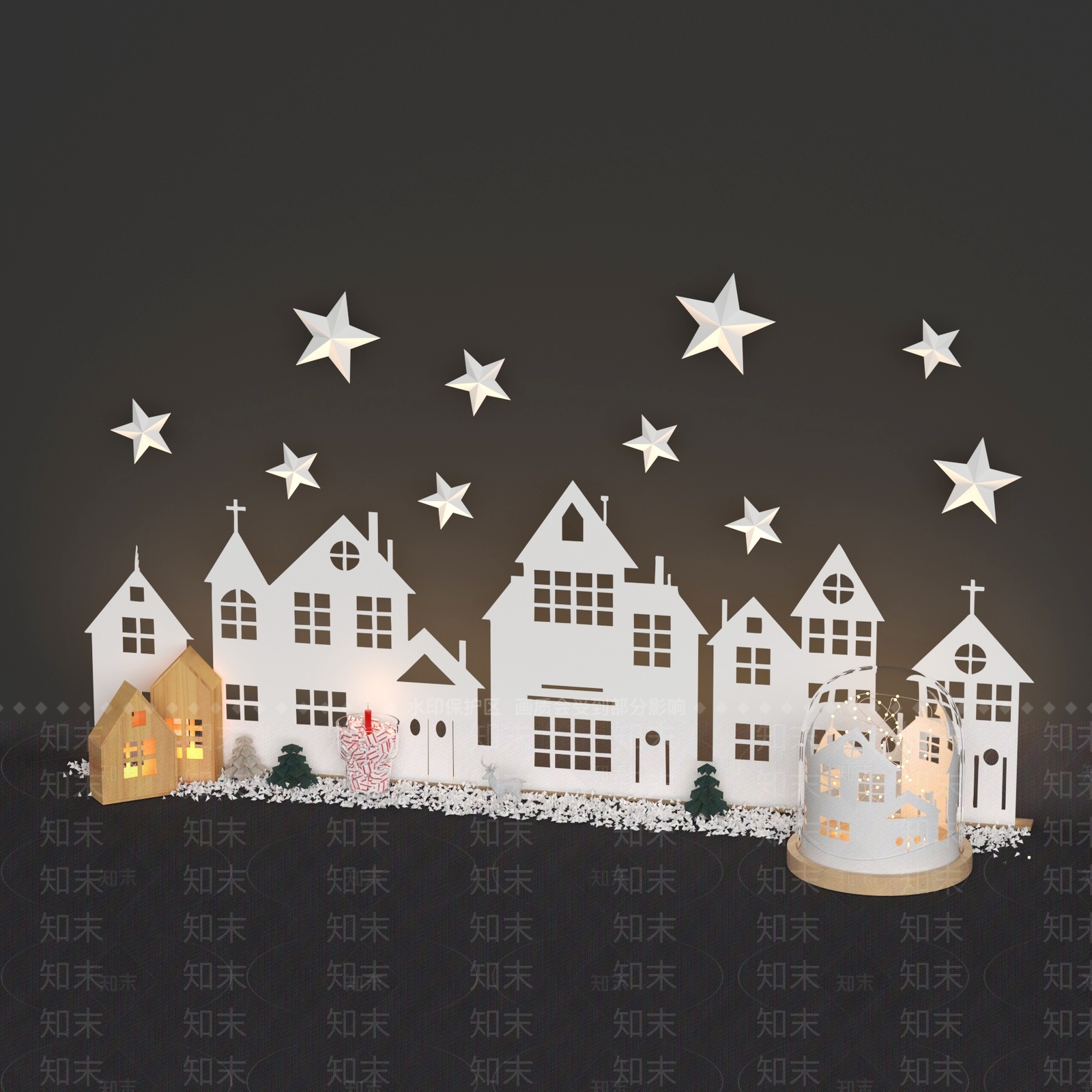 现代儿童城堡剪影墙饰3D模型下载【ID:653449590】