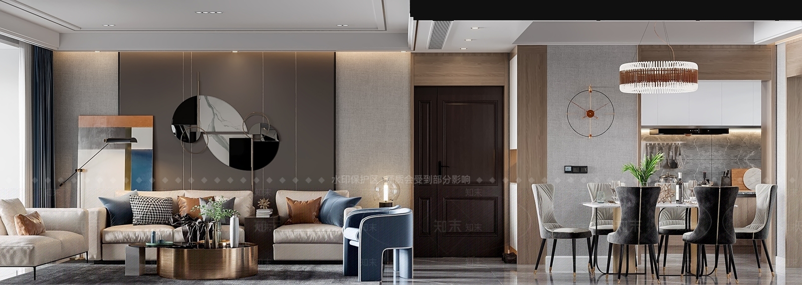 现代轻奢样板房客餐厅3D模型下载【ID:753472792】