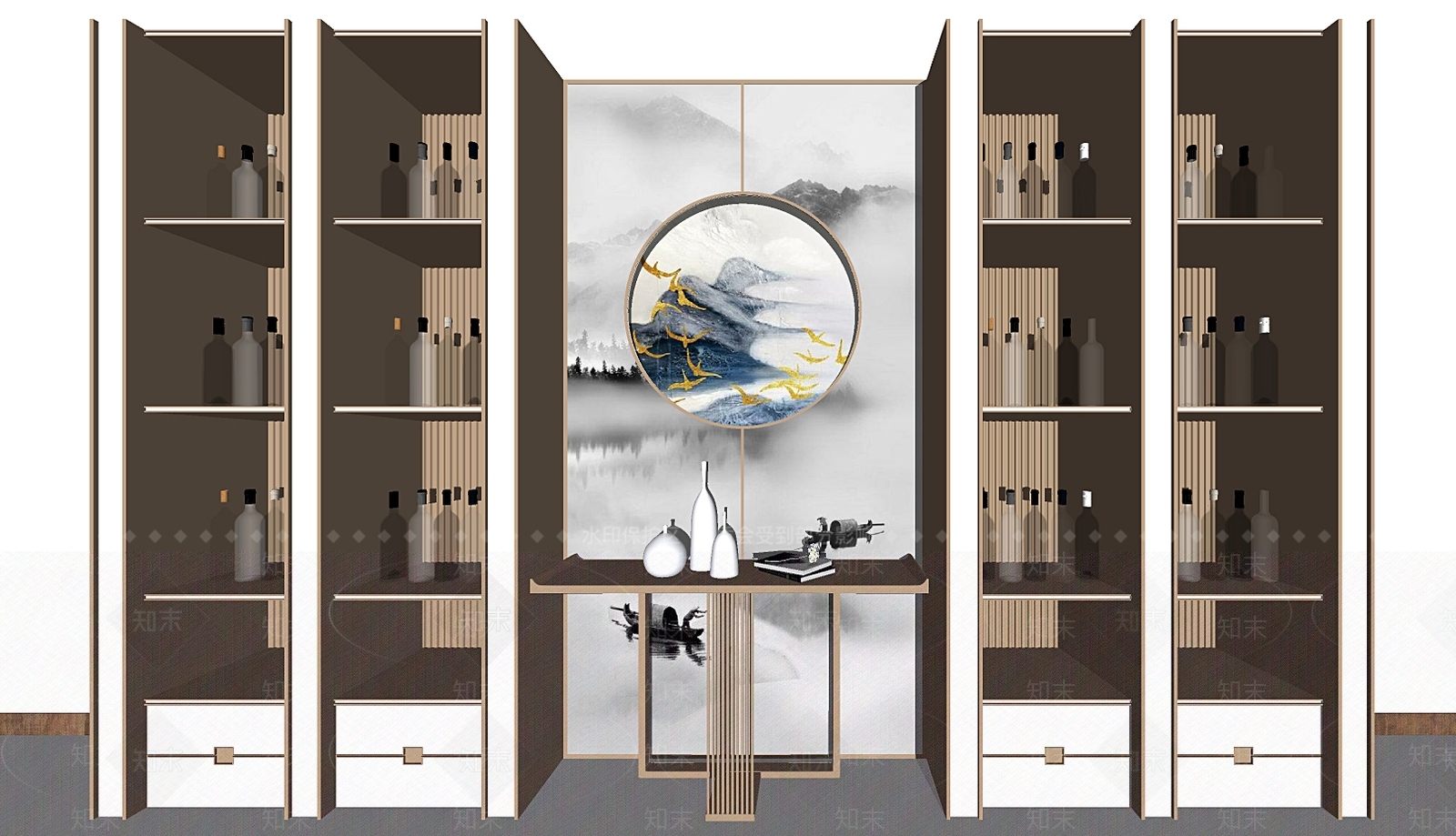 新中式风格陈列柜SU模型下载【ID:353481351】