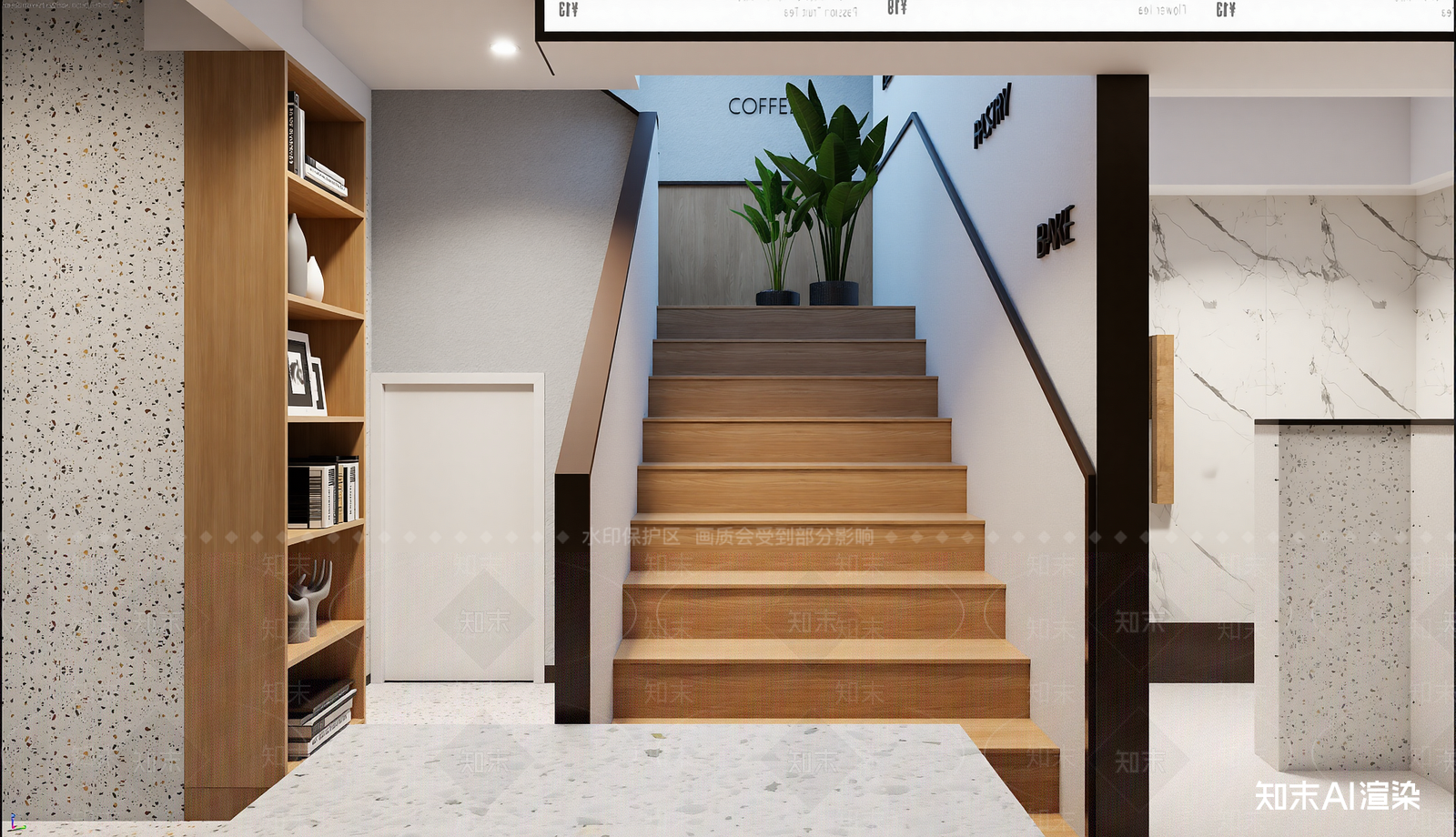 现代楼梯间3D模型渲染效果图