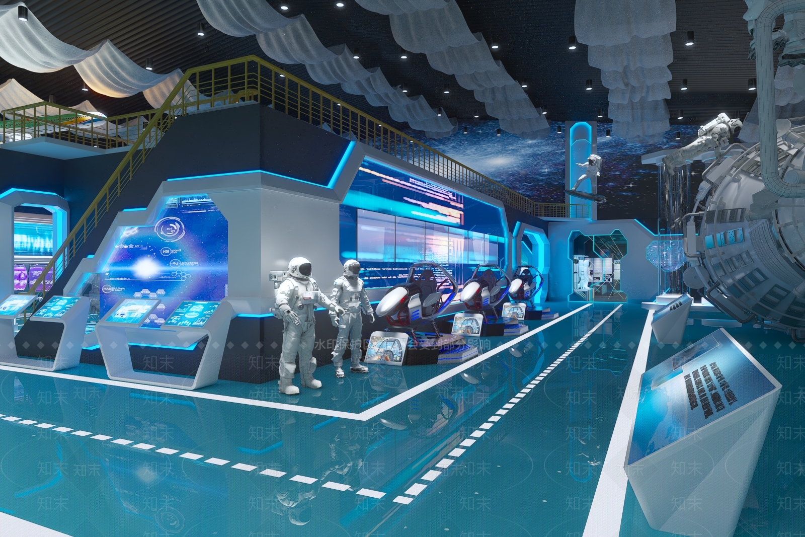 现代科技航空VR模拟仓展厅展馆3D模型下载【ID:953524348】