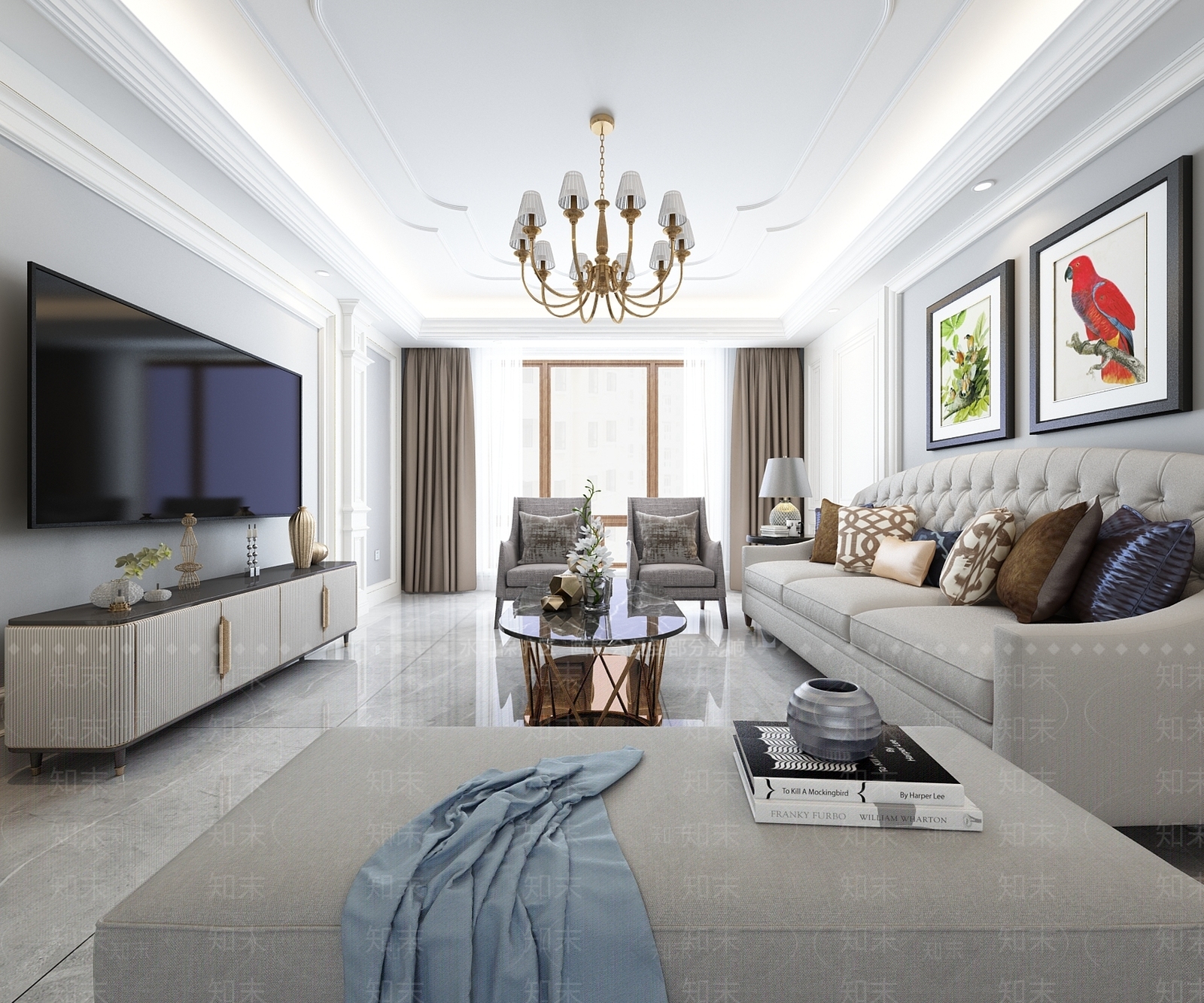 美式风格客厅3D模型下载【ID:753540747】