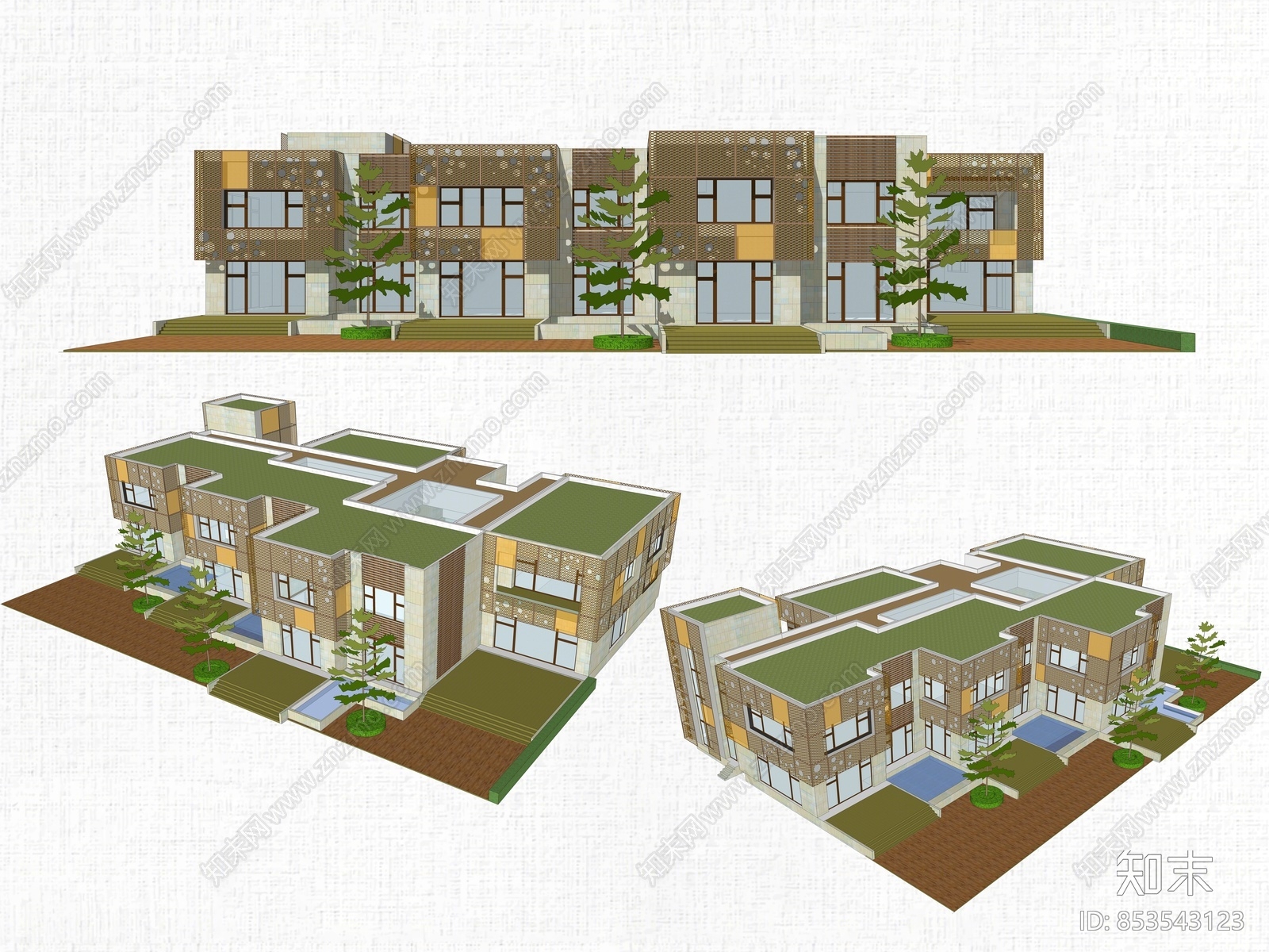 现代风格幼儿园建筑SU模型下载【ID:853543123】