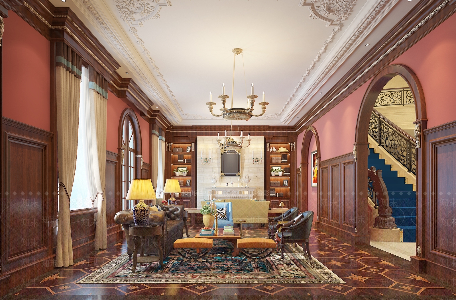 美式风格客厅3D模型下载【ID:753571769】