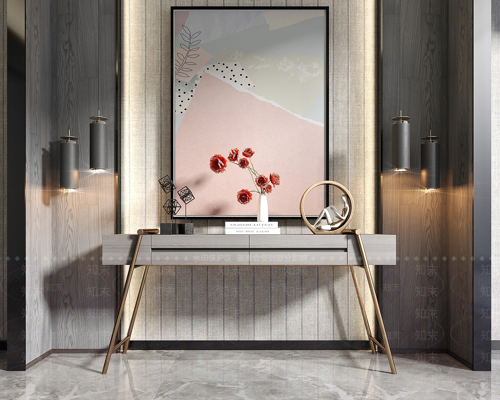 现代实木玄关案几3D模型下载【ID:253594443】