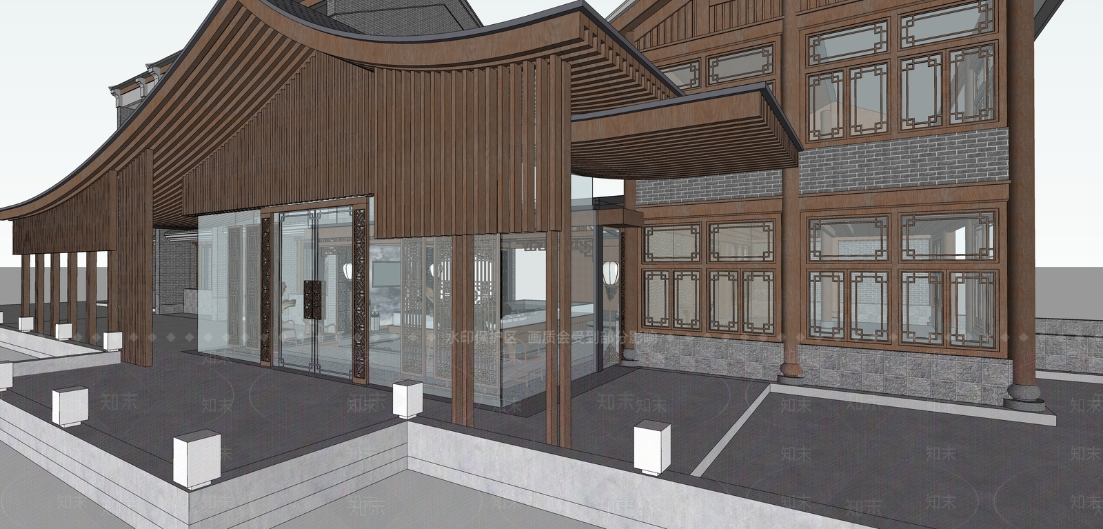 新中式风格展厅SU模型下载【ID:353655060】