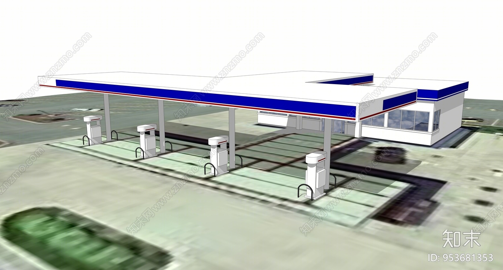 现代风格加油站SU模型下载【ID:953681353】
