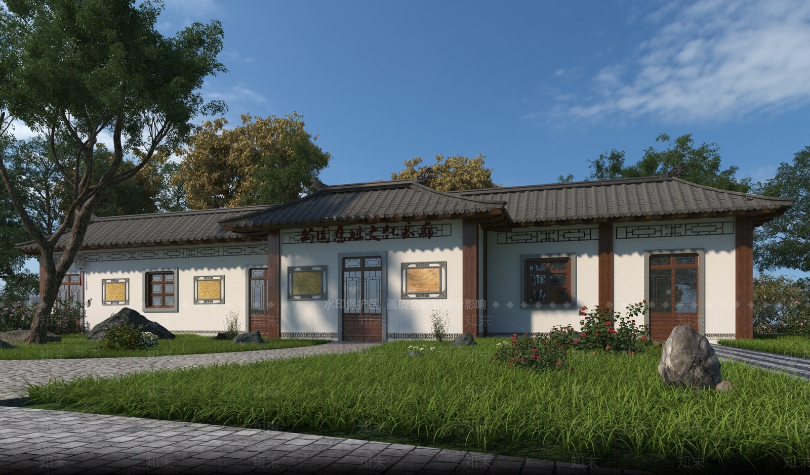 中式公园古建文化长廊建筑3D模型下载【ID:253695872】