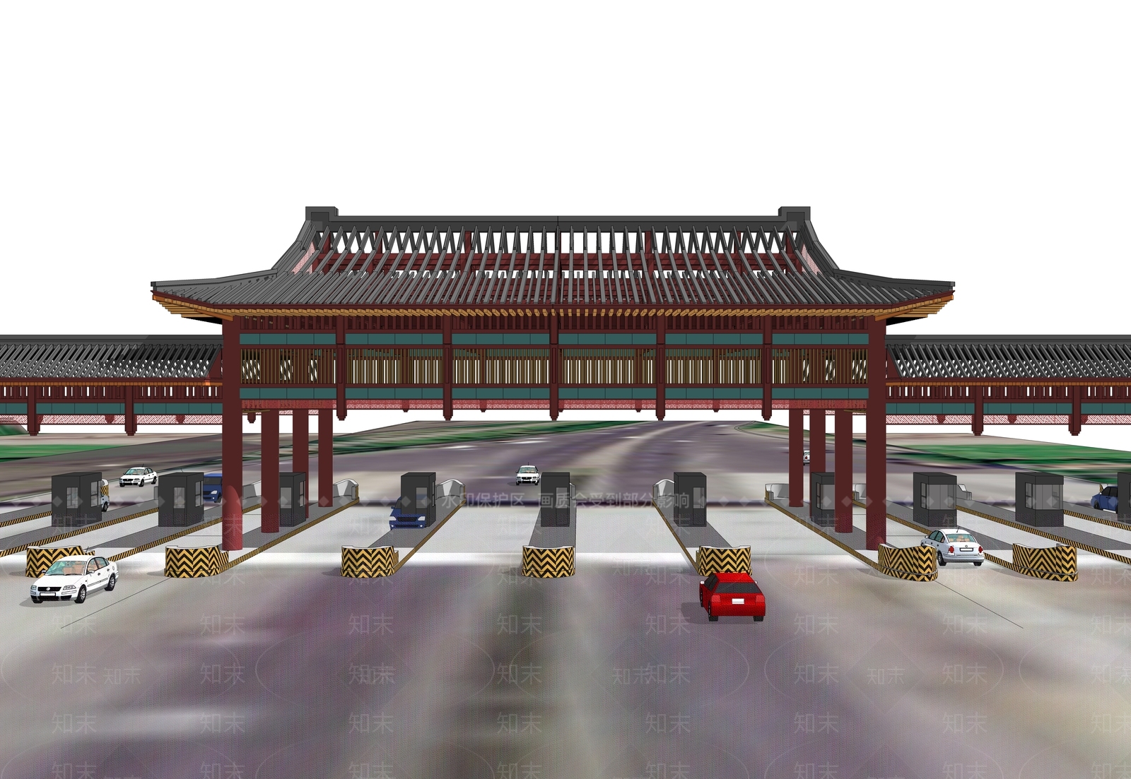 新中式风格收费站SU模型下载【ID:253700345】