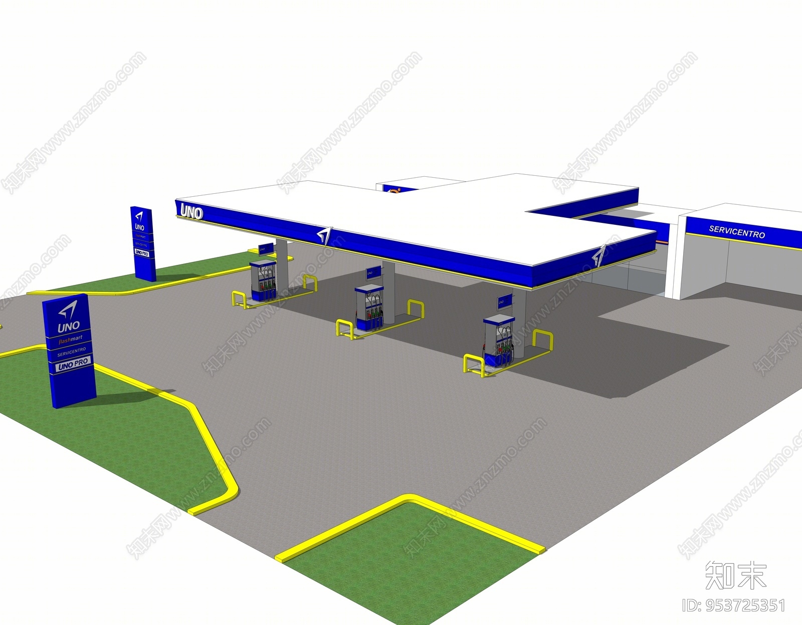 现代风格加油站SU模型下载【ID:953725351】