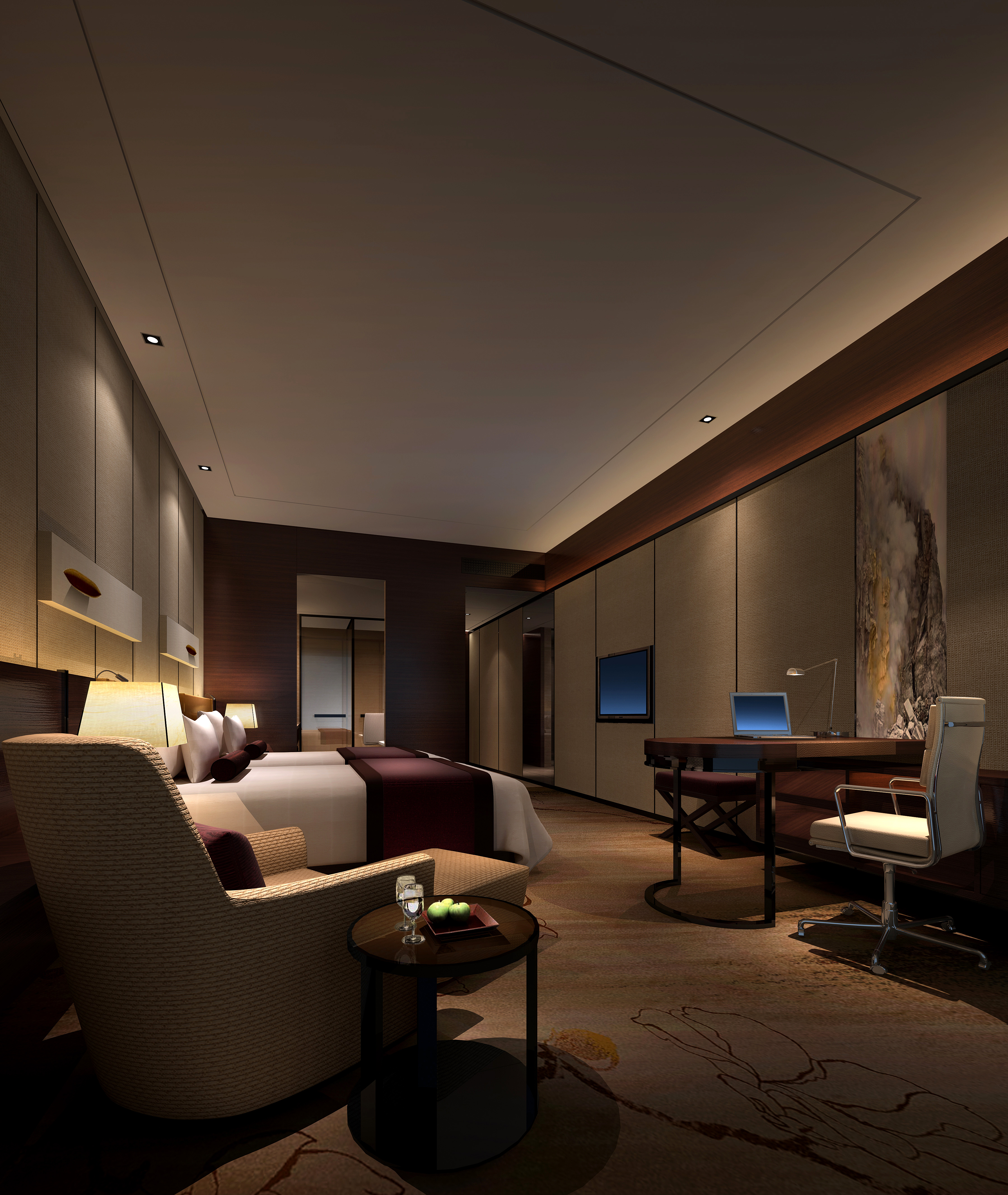 50平米酒店客房样板间效果图 施工图 平面图施工图下载【id:653741651