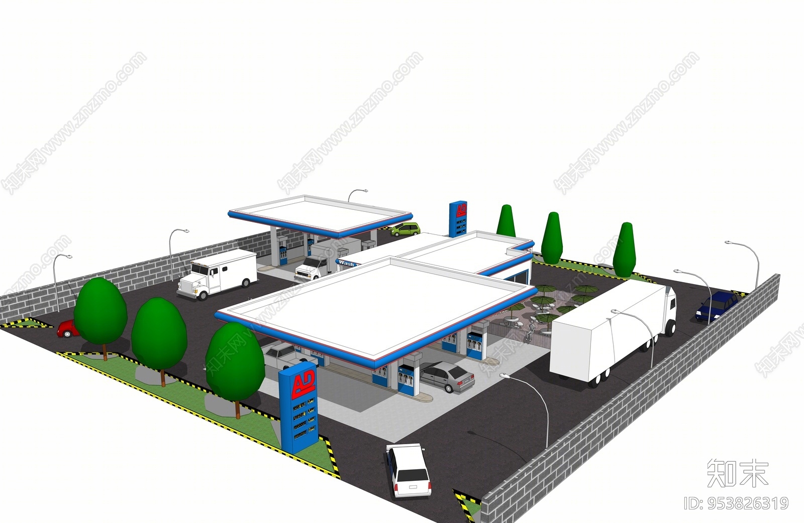 现代风格加油站SU模型下载【ID:953826319】