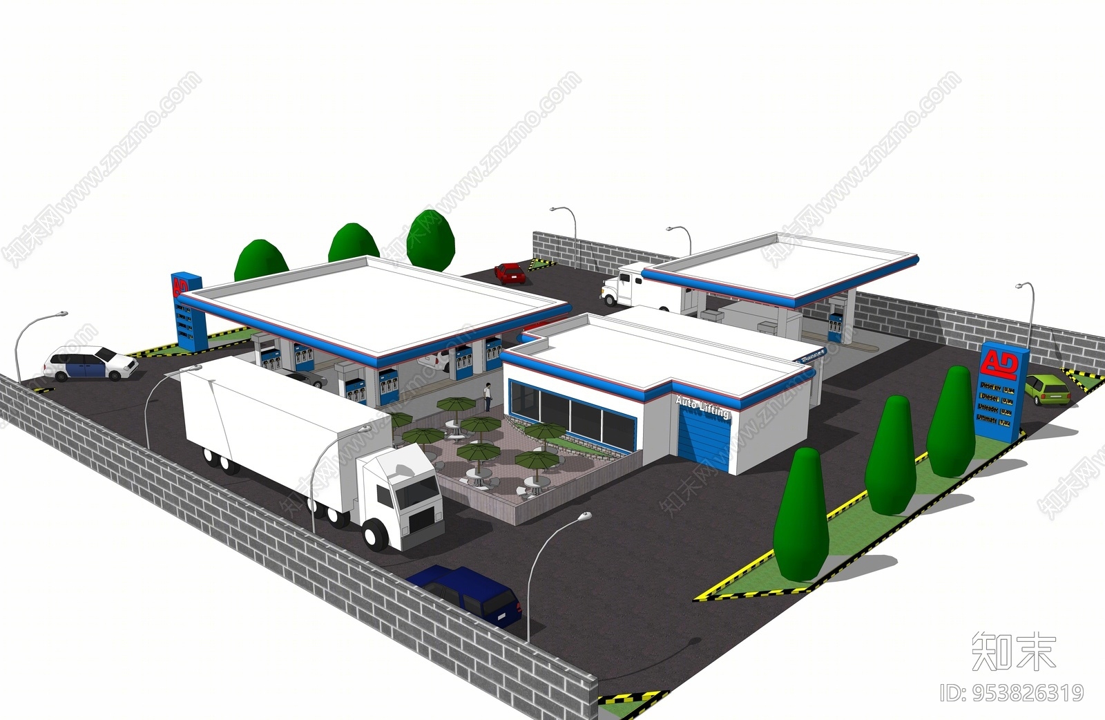现代风格加油站SU模型下载【ID:953826319】