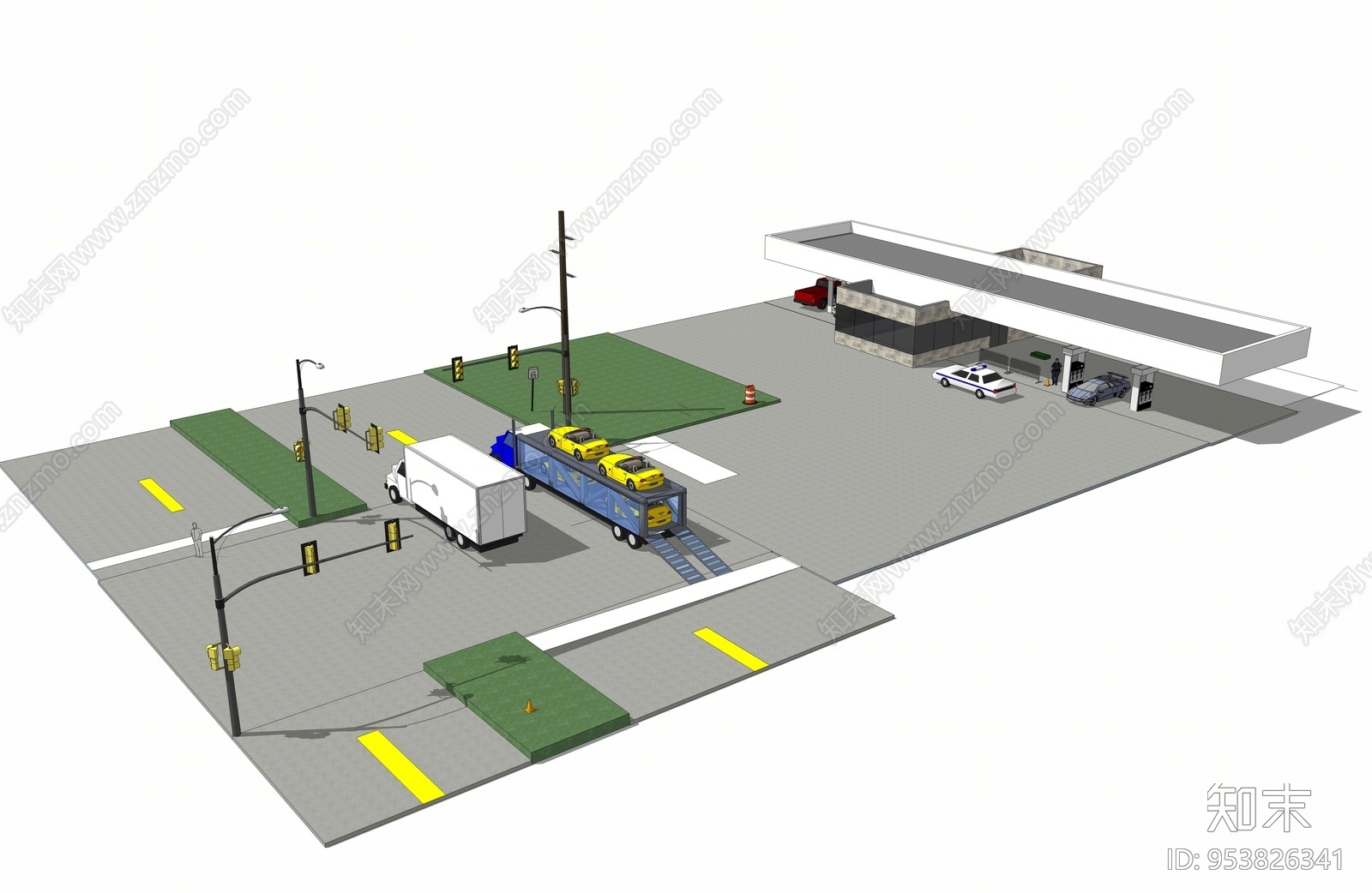 现代风格加油站SU模型下载【ID:953826341】