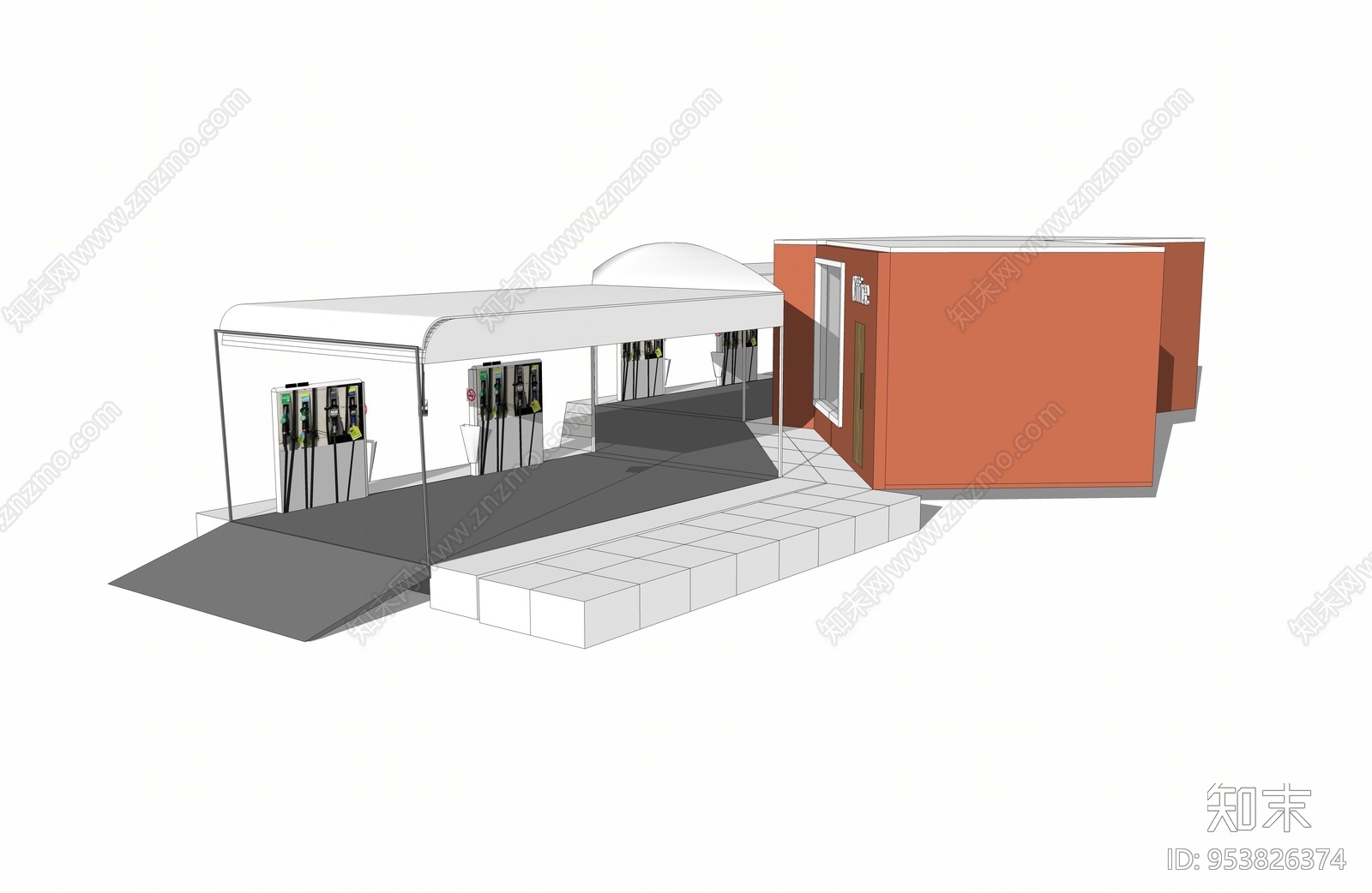 现代风格加油站SU模型下载【ID:953826374】
