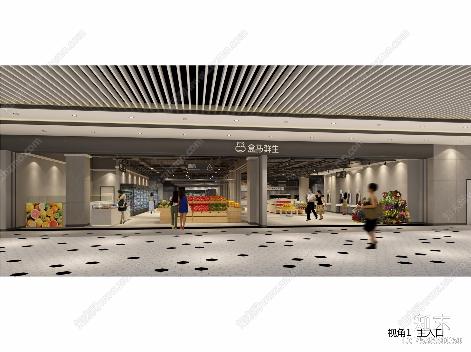 江苏昆山盒马鲜生超市万象汇店丨效果图施工图下载【ID:753830060】