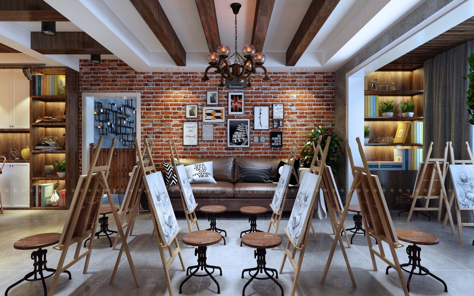 现代风格美术培训画室3D模型下载【ID:253839671】