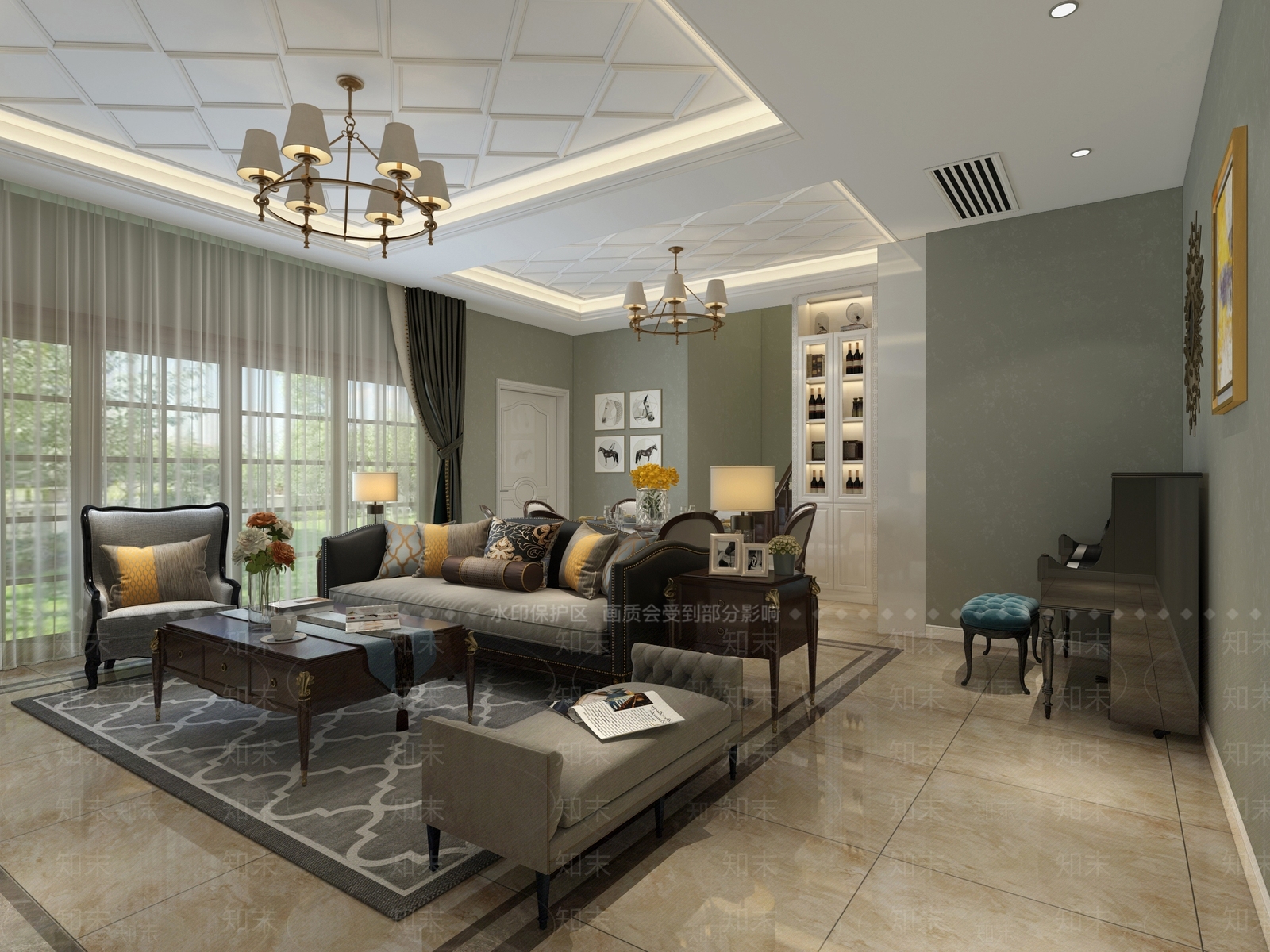 美式客厅3D模型下载【ID:753842739】