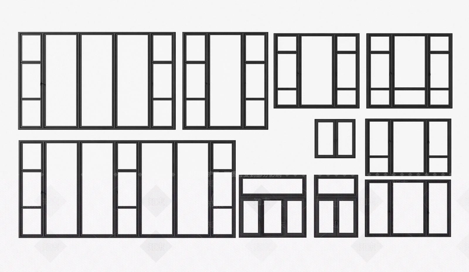 现代铝合金门窗组合3D模型下载【ID:453843938】