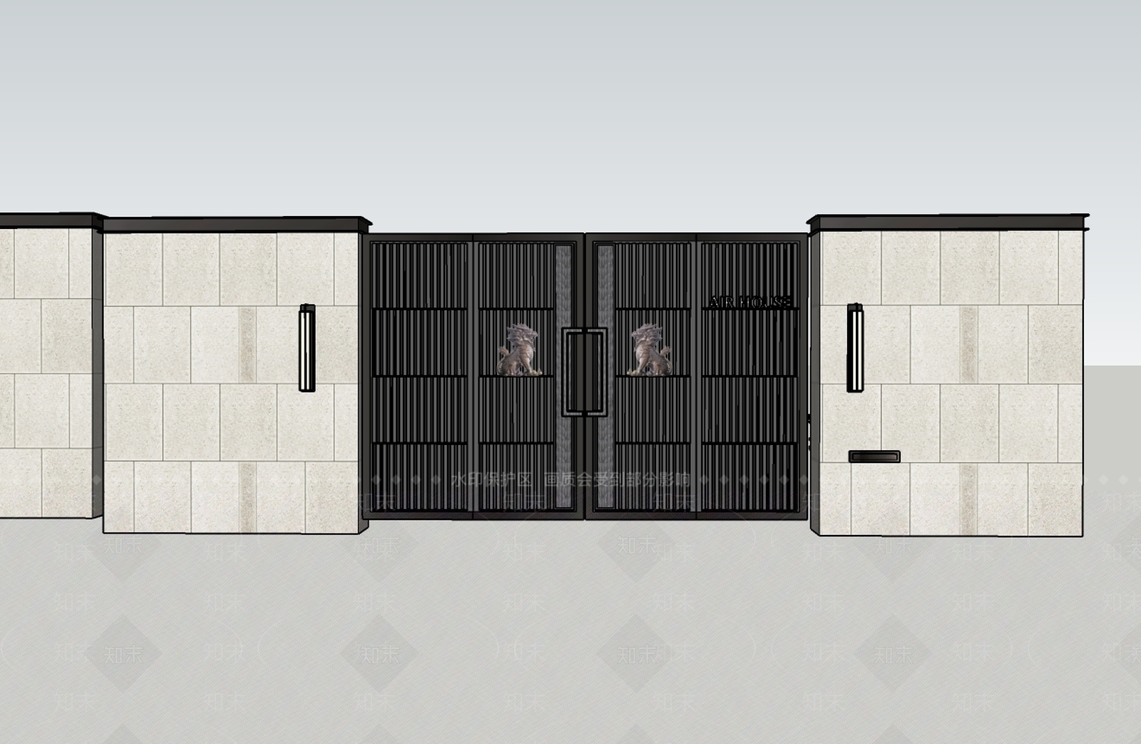 新中式风格自动推拉大门SU模型下载【ID:253856365】