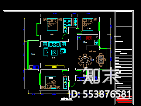 现代简约装修风格cad施工图下载【ID:553876581】