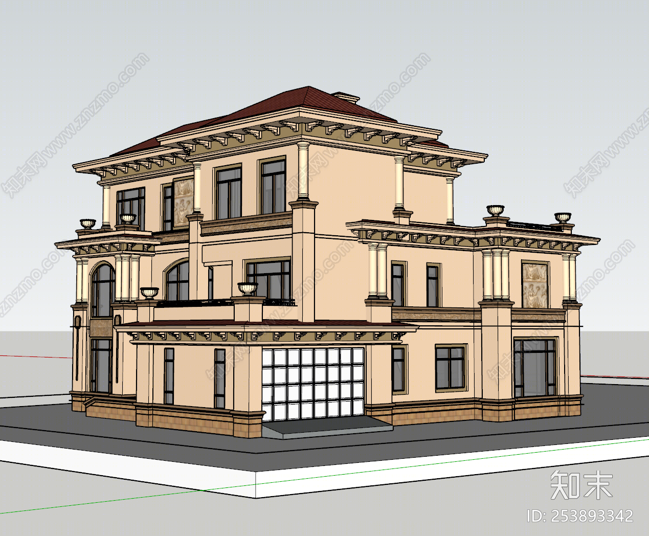 欧式风格独栋别墅SU模型下载【ID:253893342】
