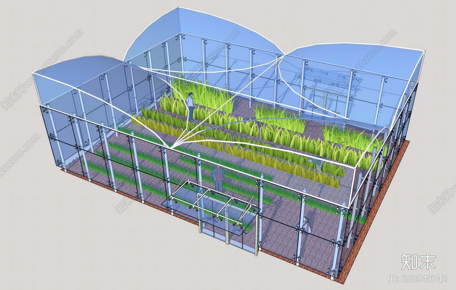 现代风格玻璃温室SU模型下载【ID:653948742】