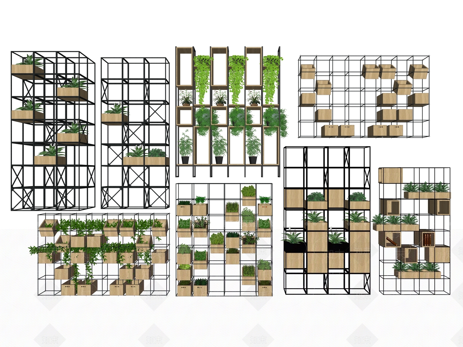 工业风格铁艺花架SU模型下载【ID:153954714】