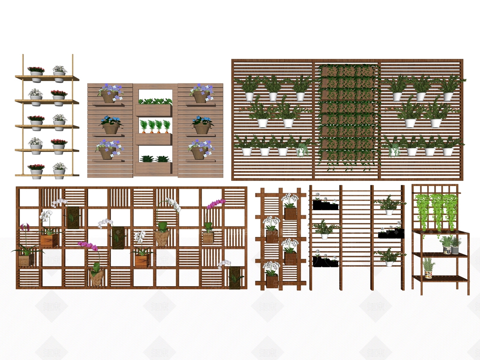 现代风格实木花架SU模型下载【ID:153954716】