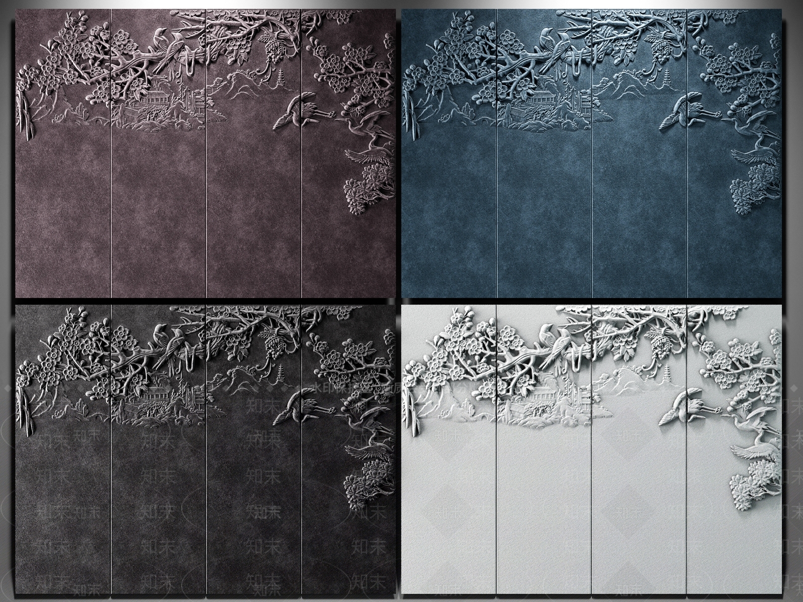 新中式墙面花雕3D模型下载【ID:953960920】