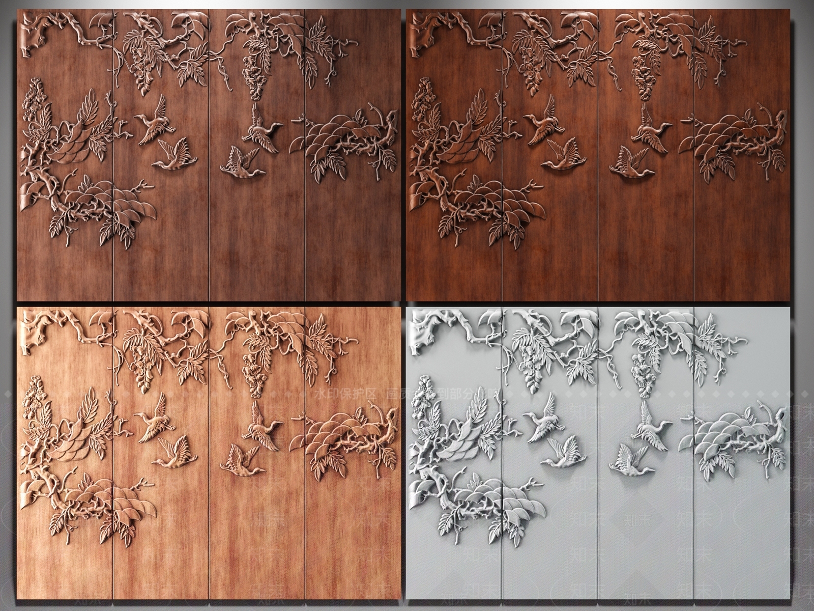 新中式墙面花雕3D模型下载【ID:953960925】